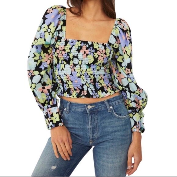 Free People Tops - Free People Ariana Floral Puff-Sleeve Top